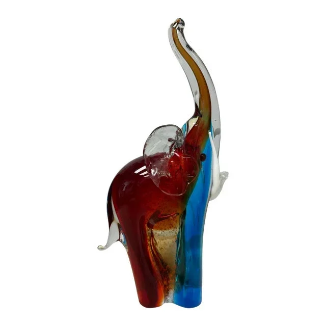 Vintage Hand Blown Glass Elephant Figurine With Silver Flecks