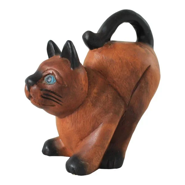 Vintage Hand-Carved Wooden Cat Statue or Figurine