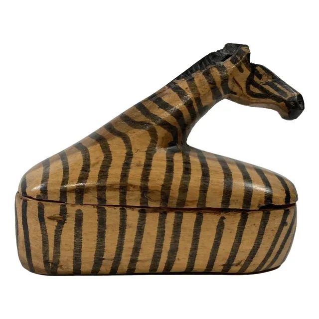 Vintage Hand-Carved Zebra Lidded Trinket Box