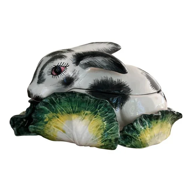Vintage Hand Painted Italian Ceramic Bonwit Teller Bunny Tureen Box