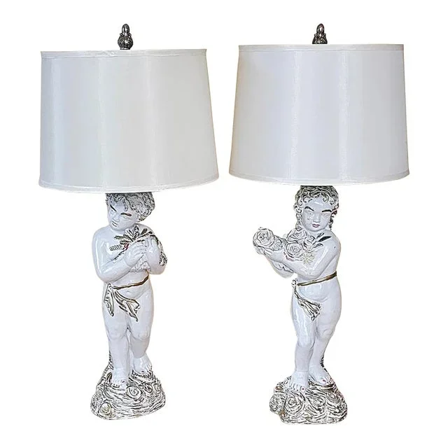 Vintage Hand-Painted Italian Figural Table Lamps, a Pair