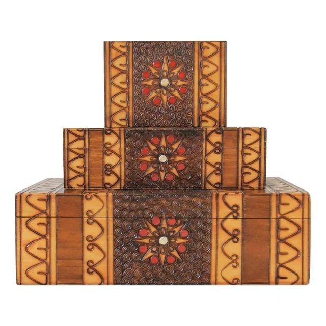 Vintage Handcrafted in Poland Trinket Jewelry Nesting / Stacking Boxes