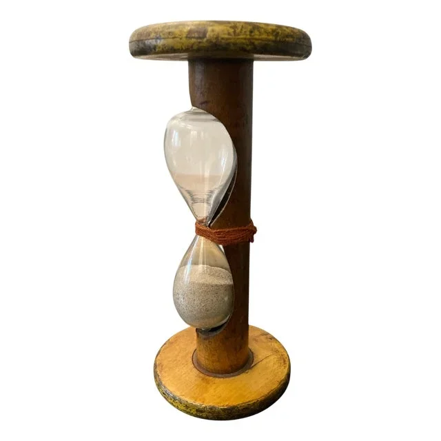 Vintage Handmade Egg Timer Hourglass in Wooden and Textile Bobbin Spool, 1900s