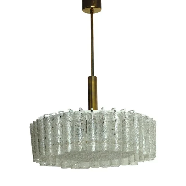 Vintage Hanging Lights in Metal Ice Glass from Doria Leuchten, 1960s