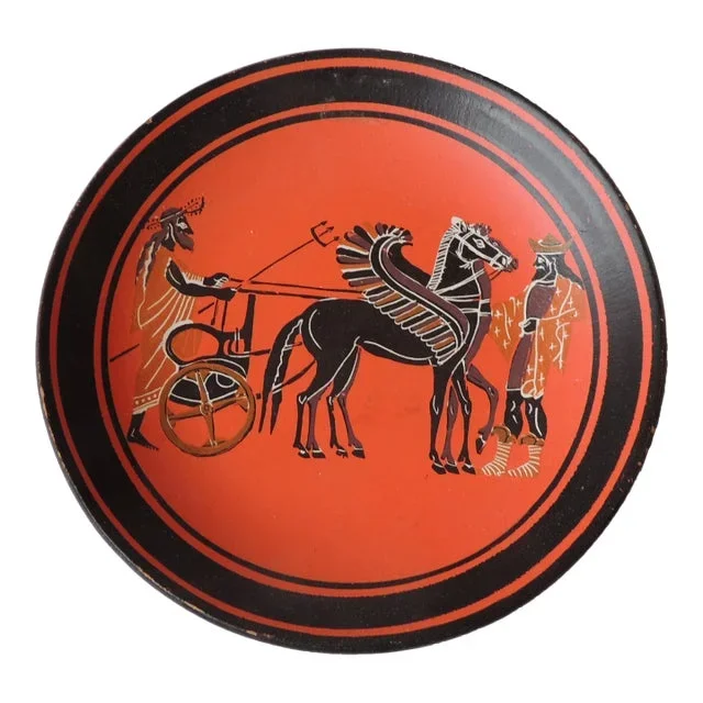 Vintage Hermes Orange & Black Round Decorative Greek Plate