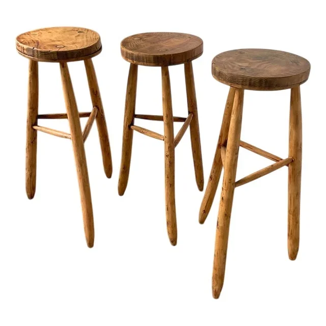 Vintage High Tripod Farmhouse Stools, 1960s, Set of 3