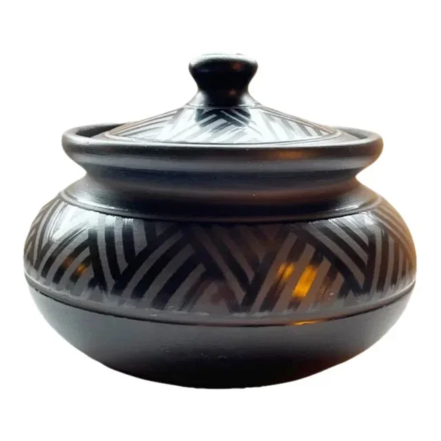 Vintage Hungarian Black Pottery Base and Lid, Signed Kovats Lajos