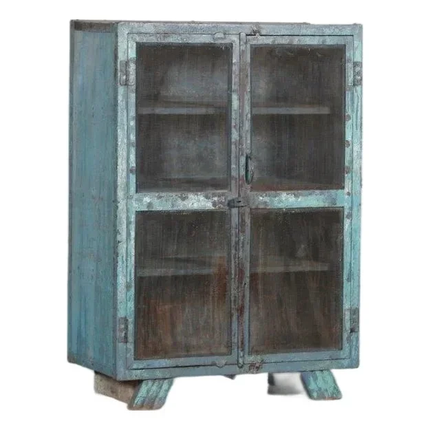 Vintage Indian Painted Iron Industrial Cabinet