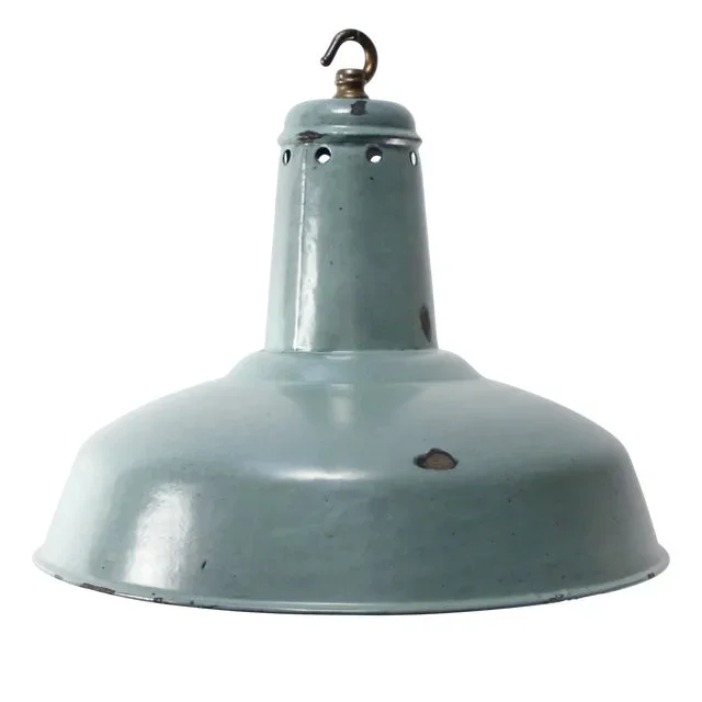 Vintage Industrial French Pendant Lights in Blue Enamel
