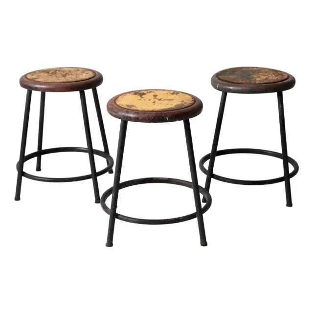 Vintage Industrial Metal Stools Set of 3