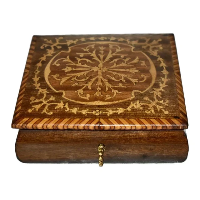 Vintage Inlaid Square Italian Regency Style Box