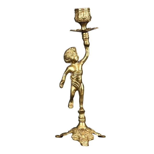 Vintage Italian Brass Cherub Candlestick Holder