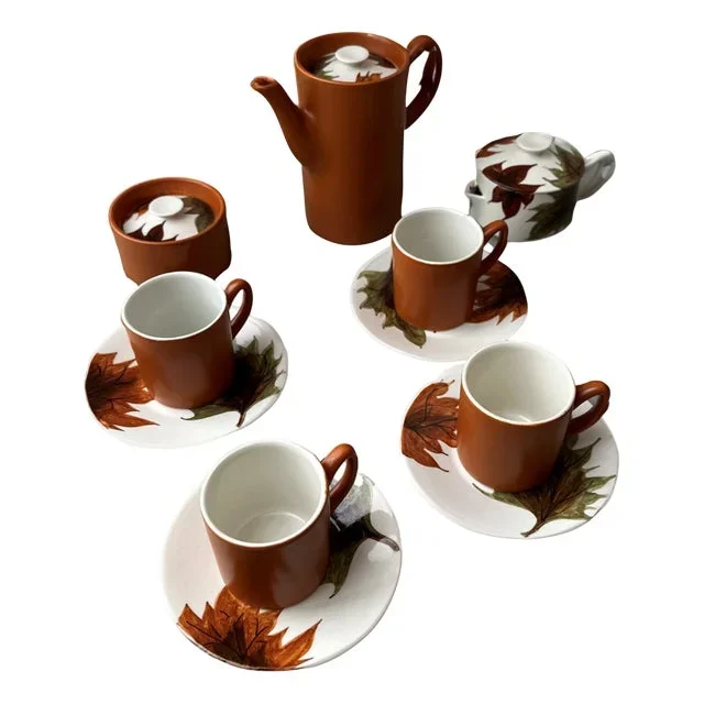 Vintage Italian Espresso Hand-Painted Set by Oven King , 1960s, Set of 11