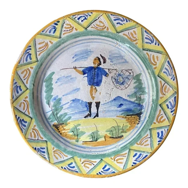 Vintage Italian Majolica Rustic Pottery Plate