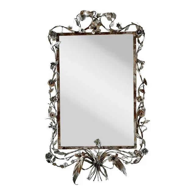 Vintage Italian Patinated Tole Vine Mirror