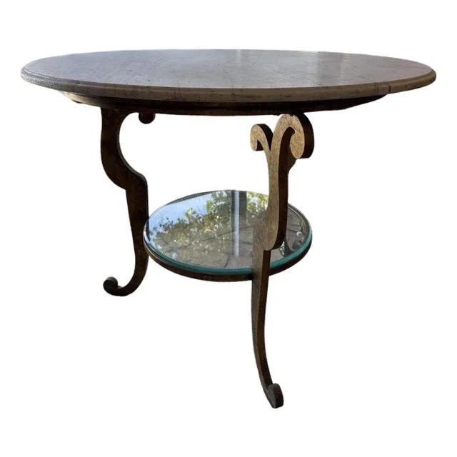 Vintage Italian Round Gilded Iron Top Carrara Marble Center Table
