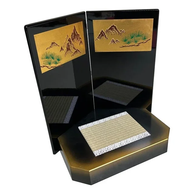 Vintage Japanese Display Stand with Wooden Screen, 1970s