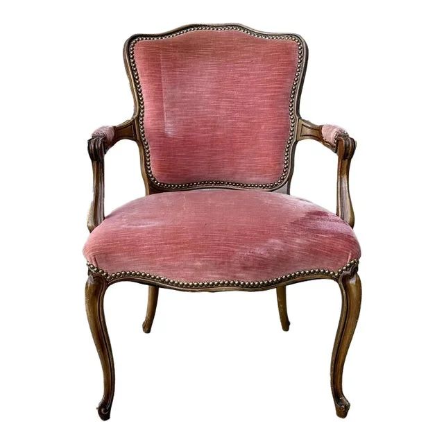 Vintage Kindel Attributed French Arm Chair With Nail Head Trim