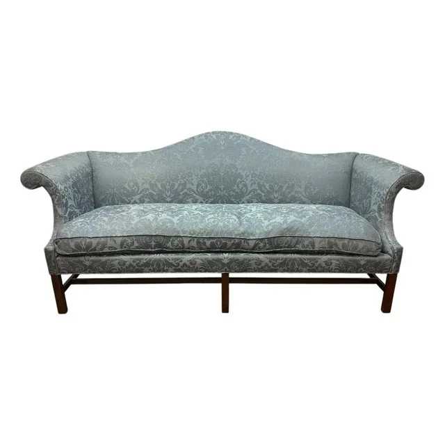 Vintage Kittinger Chippendale Style Mahogany Frame Camel Back Sofa