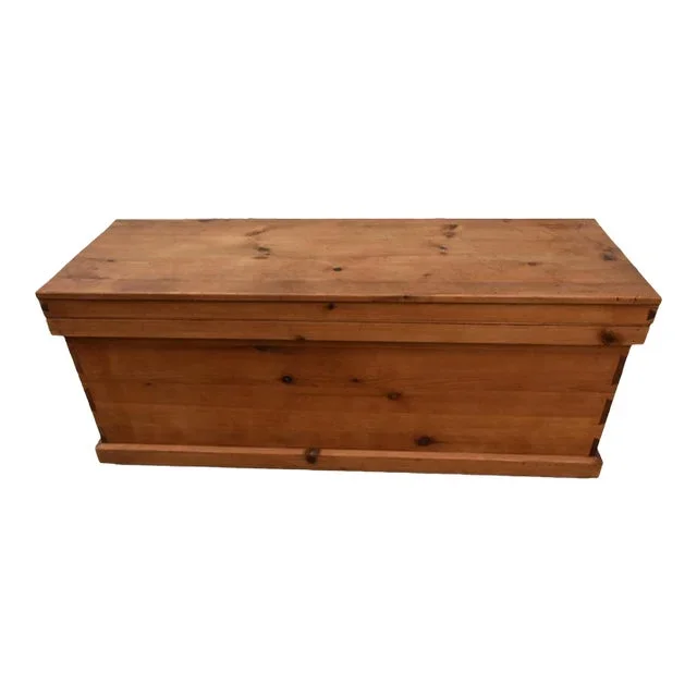 Vintage Large Size Rustic Solid Pine Hand Dovetailed Trunk on Castors