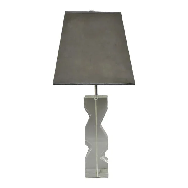 Vintage Les Prismatiques Mid Century Modern Lucite Zig Zag Table Lamp, Signed
