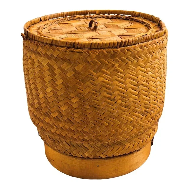 Vintage Lidded Wicker Basket