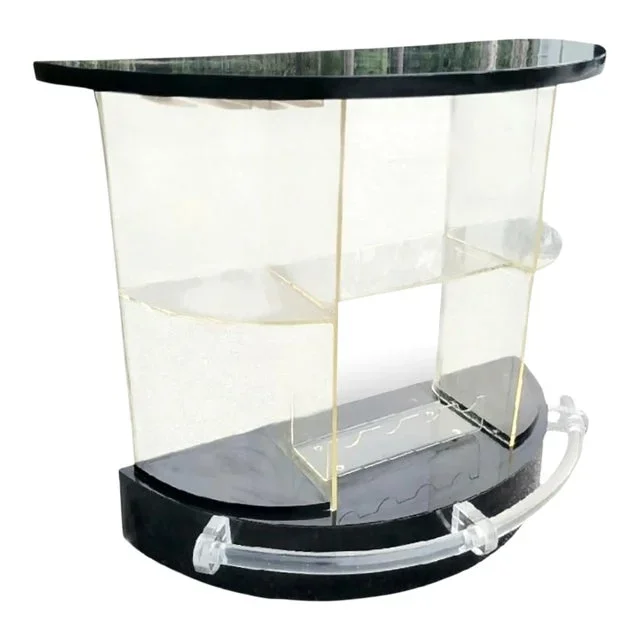Vintage Lucite Mid Century Modern Black Clear Charles Hollis Jones Style Freestanding Dry Bar