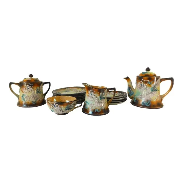 Vintage Mid-Century Japanese Moriage Dragonware Tea Set