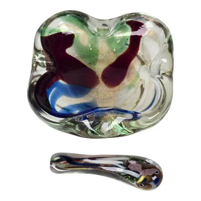 Vintage Mid Century Modenr Murano Glass Ashtray Bowl With Pestle