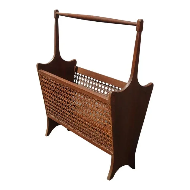 Vintage Mid Century Modern Cane Magazine Rack