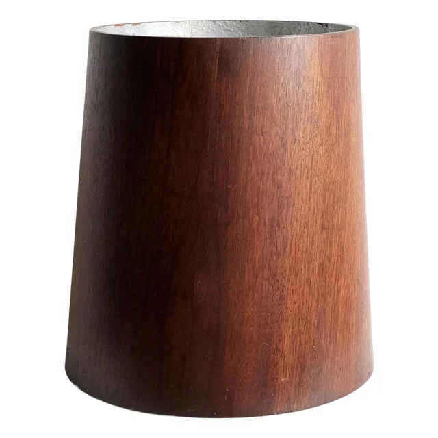 Vintage Mid Century Modern Jens Risom Walnut Wastebasket / Trash Bin