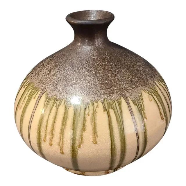 Vintage Mid-Century-Modern Studio Art Pottery Drip Glazed Earth Tone Vase