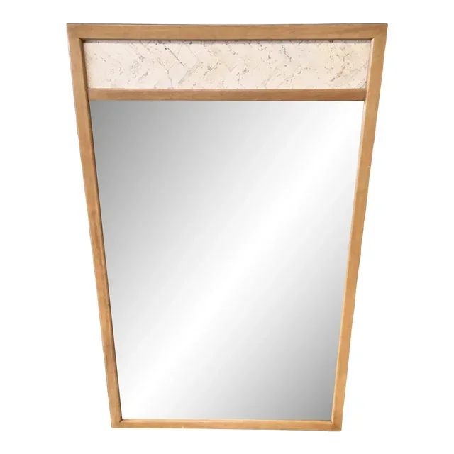 Vintage Mid Century Modern Wood & Travertine Mirror