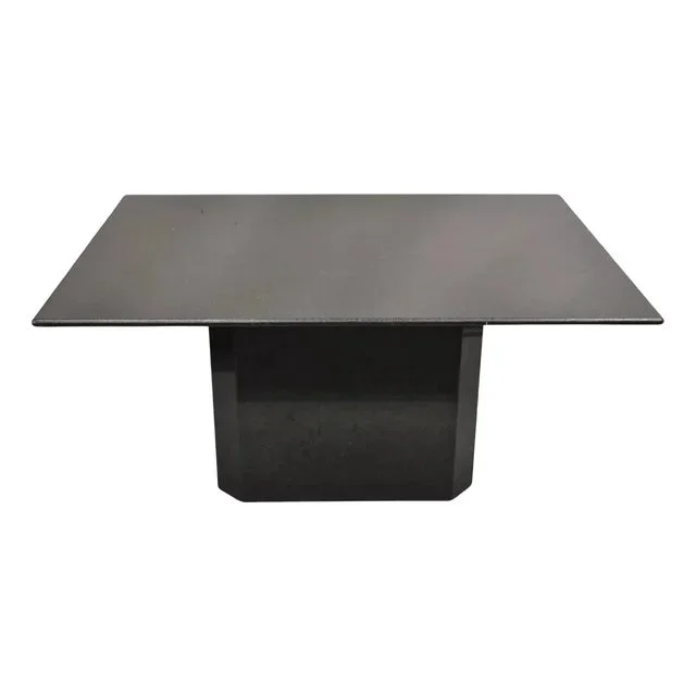 Vintage Modern Black Granite Rectangular Dining Table With Narrow Pedestal Base