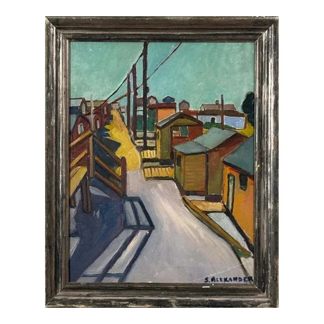 Vintage Modernist Expressionist Cityscape, Signed (Oil on Canvas)