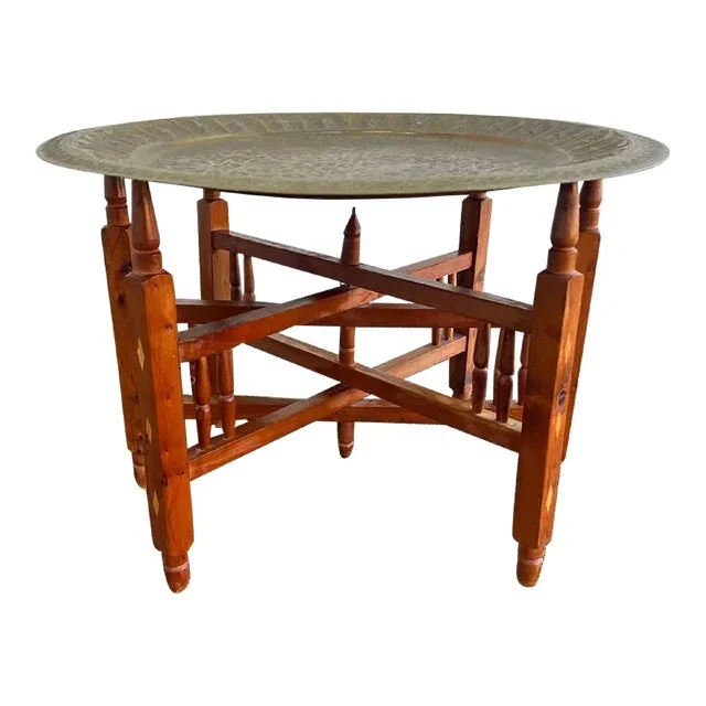 Vintage Moroccan Style Brass Tray Coffee Table