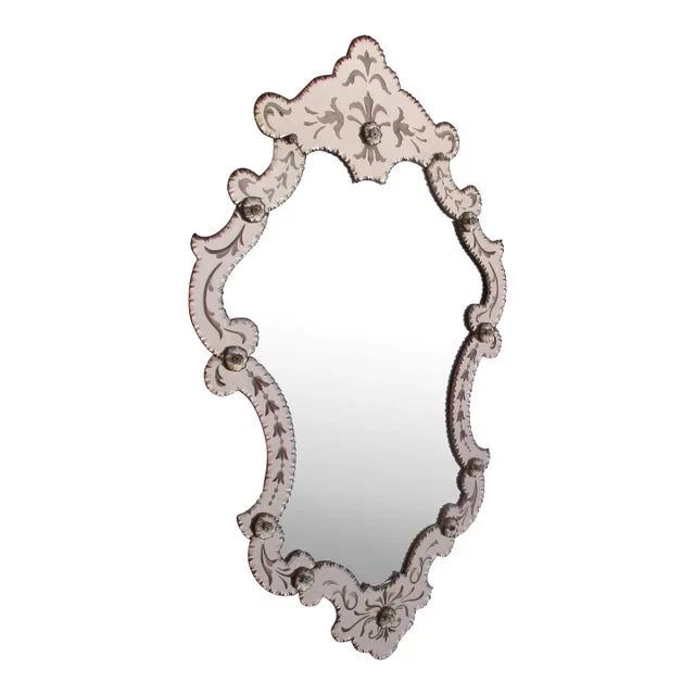 Vintage Murano Rose and Clear Wall Mirror Circa 60s