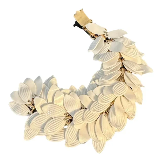 Vintage Napier White Lucite Leaf Bangle Bracelet