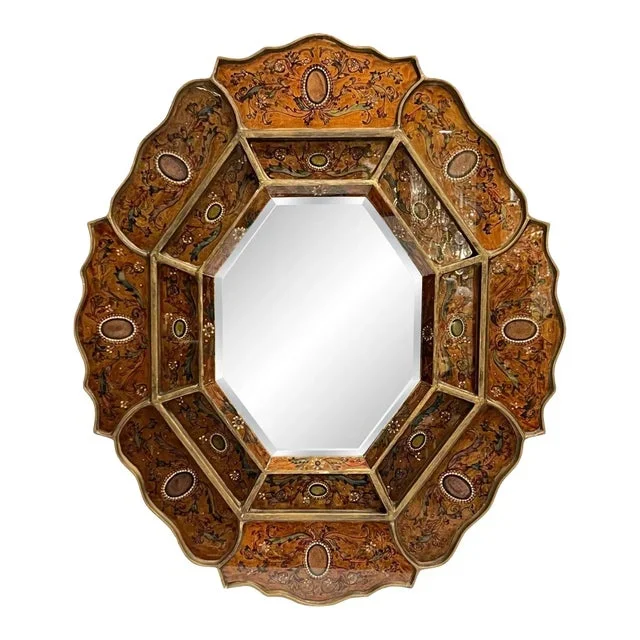 Vintage Octagonal Venitian style Reverse Painted Wall Mirror