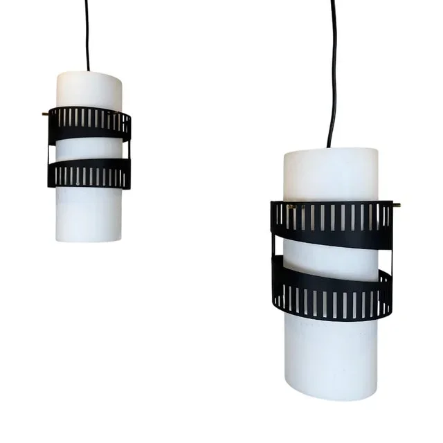 Vintage Opaline Design Hanging Lamps, Set of 2