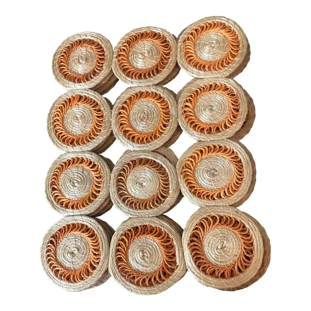 Vintage Orange Rafia Woven Placemats- Set of 4