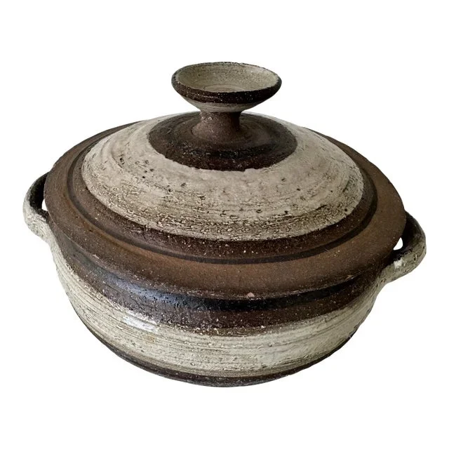 Vintage Organic Studio Pottery Lidded Pot by Masy