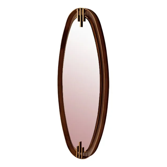 Vintage Oval Wall Mirror with Brass Frame by Santambrogio De Berti, 1960s
