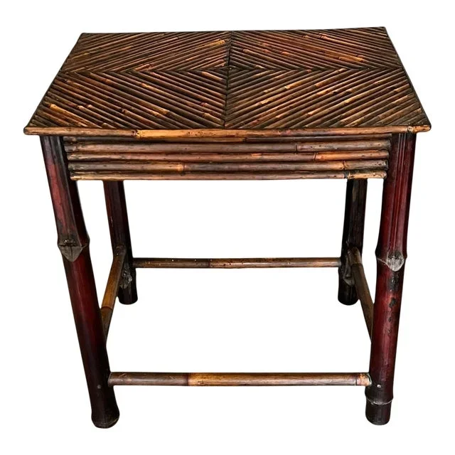 Vintage Pencil Reed Coastal Chinoiserie Drink Side Table