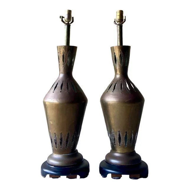 Vintage Perforated Moroccan Table Lamps – a Pair
