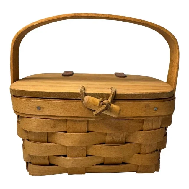 Vintage Petite Arts & Crafts Handwoven Longaberger Lidded Basket