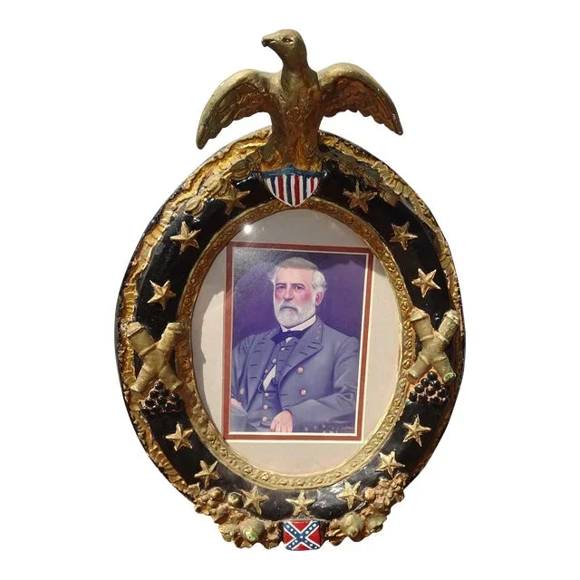 Vintage Picture W British Gentleman W Ceramic Frame & Eagle Motif & British Flag