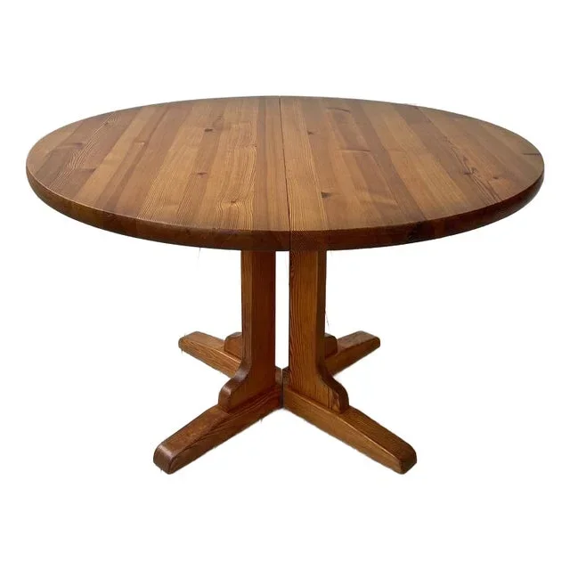 Vintage Pine Round Dining Table, Sweden, 1970s