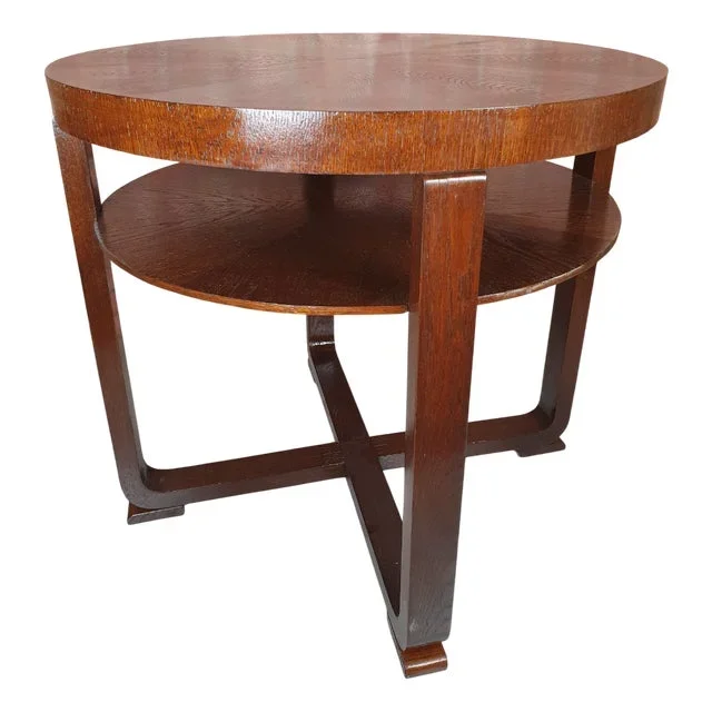 Vintage Polish Art Deco Oak Table, 1930s
