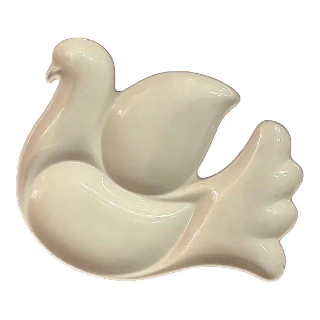 Vintage Pop Art Peace Dove White Ceramic Catchall